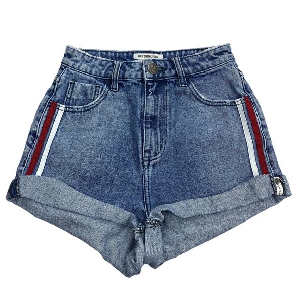 ONE X ONETEASPOON Bandits High Waisted Slim Fit Cuffed Hem Denim Short Sz 23 - Picture 3 of 9